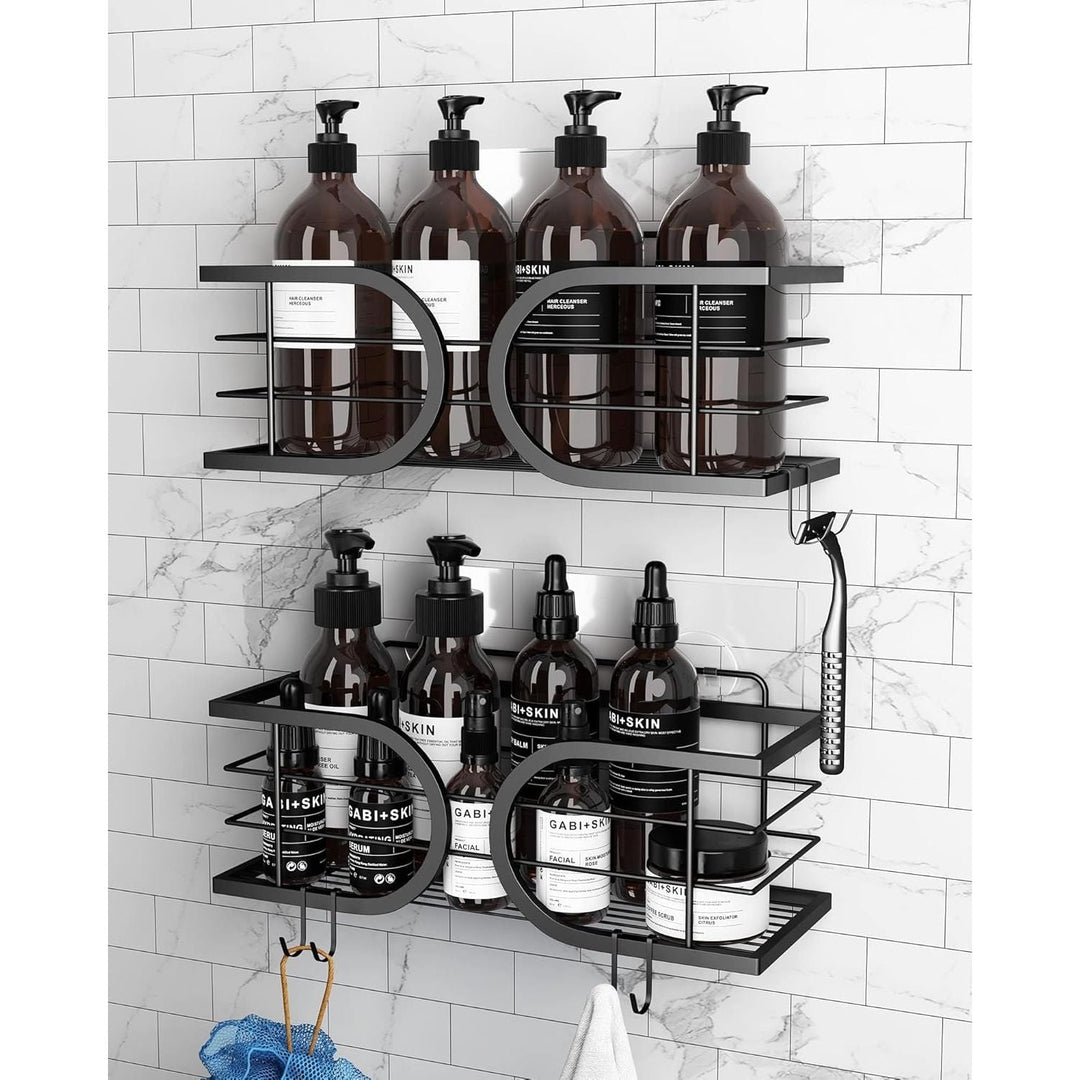 Adurei Shower Caddy No Drilling Wall Mounted SUS304 Stainless Steel Adhesive Large Capacity Shower Organizer for Bathroom Storage Shelf - 2 Pack (Black) - Just Closeouts Canada Inc.