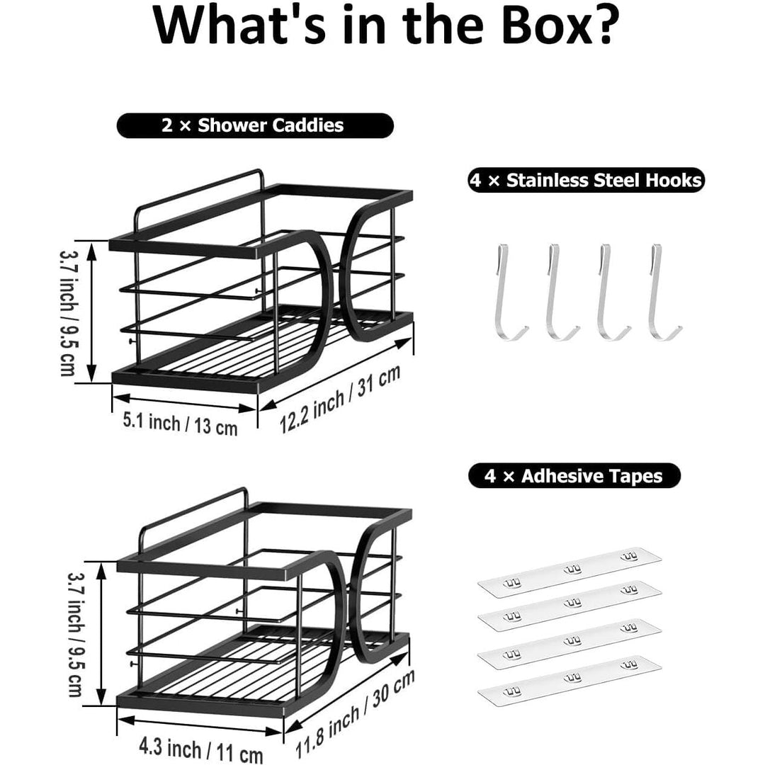 Adurei Shower Caddy No Drilling Wall Mounted SUS304 Stainless Steel Adhesive Large Capacity Shower Organizer for Bathroom Storage Shelf - 2 Pack (Black) - Just Closeouts Canada Inc.
