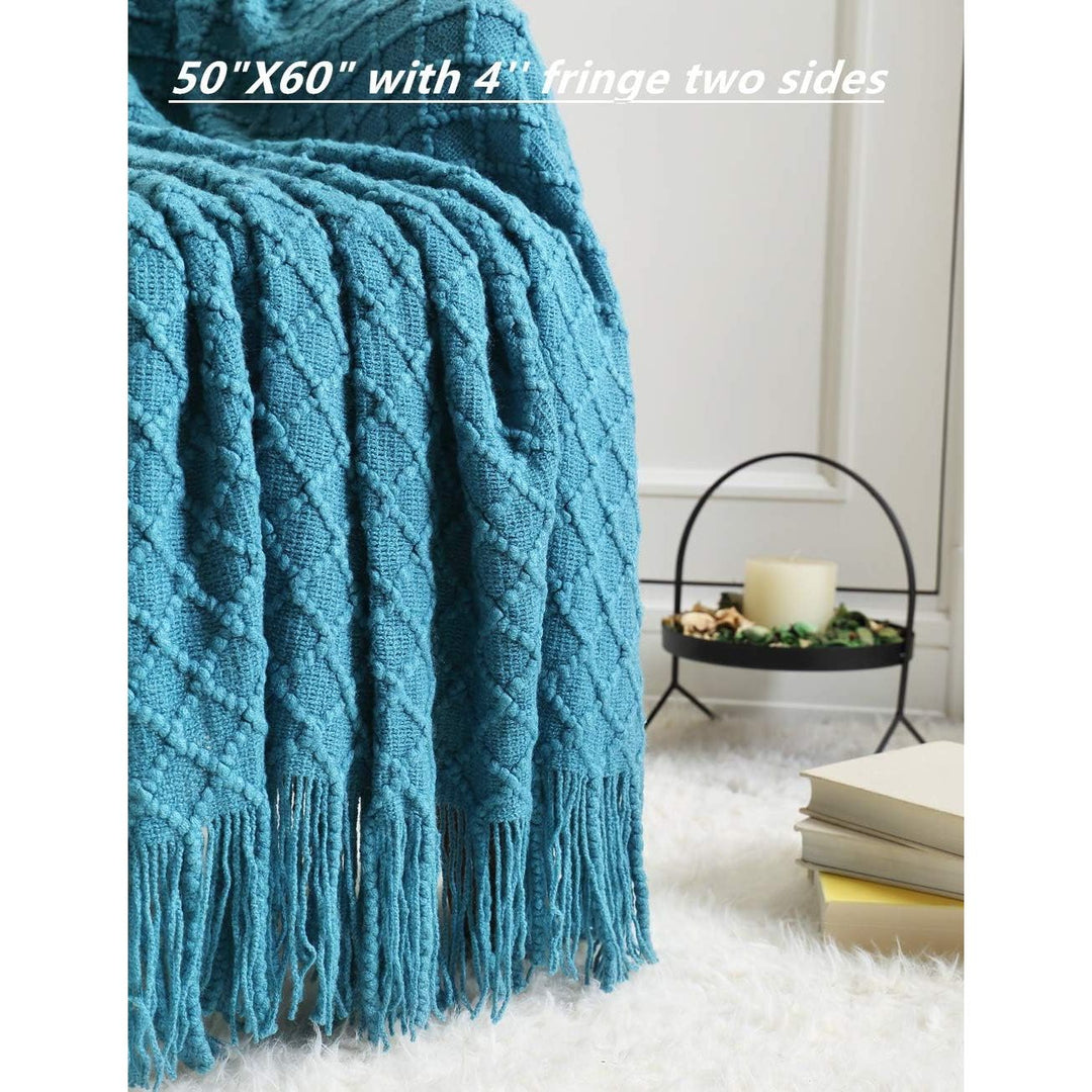 Afghan Cuddle Throw Blanket with Fringes for Couch Sofa Chair Bed, Soft Warm Cozy Light Weight Fluffy and Plush (127cmX152cm Turquoise) - Just Closeouts Canada Inc.