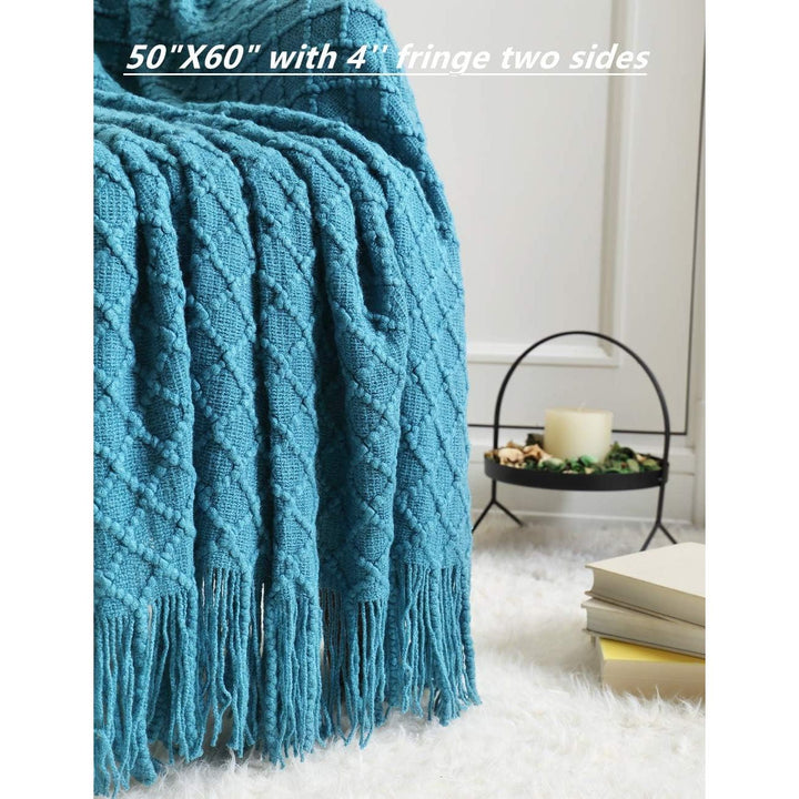 Afghan Cuddle Throw Blanket with Fringes for Couch Sofa Chair Bed, Soft Warm Cozy Light Weight Fluffy and Plush (127cmX152cm Turquoise) - Just Closeouts Canada Inc.