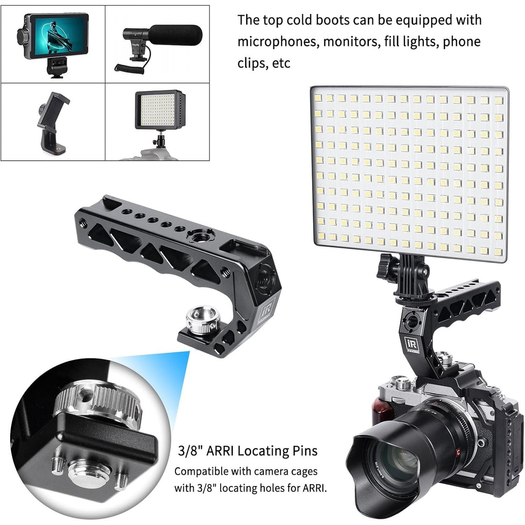 AH130 Top Handle with 3/8" ARRI Locating Pins, Comfort Ergonomic CNC Aluminum Alloy Grip for ARRI for Camera Cage, with 1/4" 3/8" Threads and 3 Cold Shoes, Weight 195g, Max Load 10kg/22lb - Just Closeouts Canada Inc.X004XVELOT