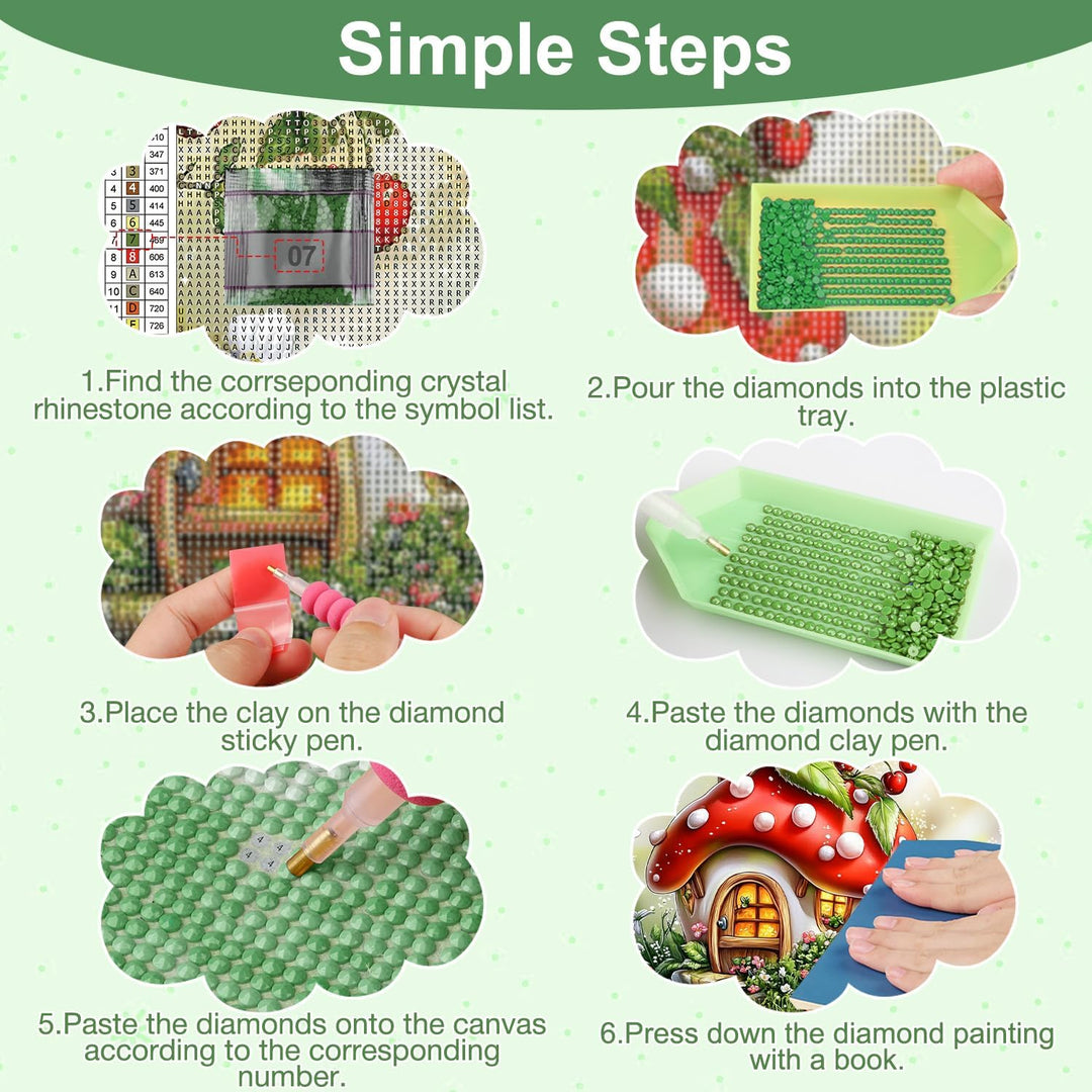 AIRDEA Gnome Diamond Art Painting Kits for Adults,5D Diamond Dots Kits for Beginner, Peinture Diamant Kits 30x40 cm, Fairy House, Round Full Drill - Just Closeouts Canada Inc.