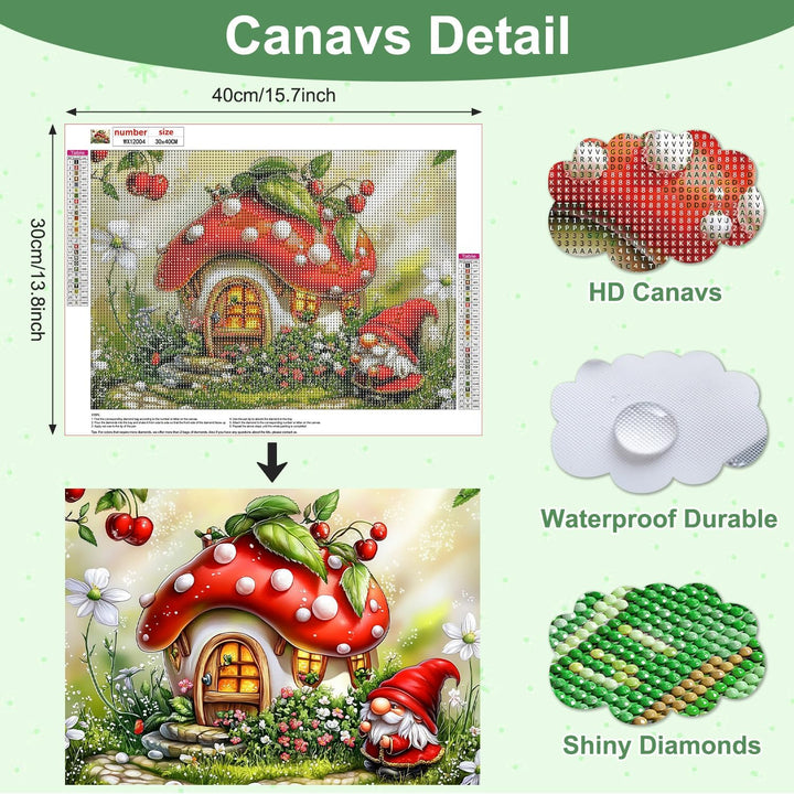 AIRDEA Gnome Diamond Art Painting Kits for Adults,5D Diamond Dots Kits for Beginner, Peinture Diamant Kits 30x40 cm, Fairy House, Round Full Drill - Just Closeouts Canada Inc.