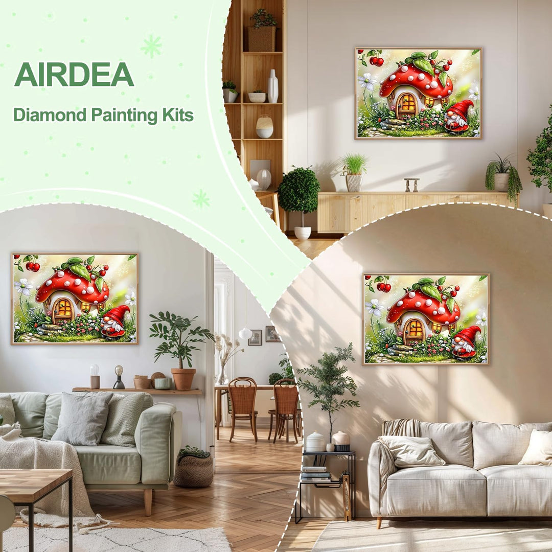 AIRDEA Gnome Diamond Art Painting Kits for Adults,5D Diamond Dots Kits for Beginner, Peinture Diamant Kits 30x40 cm, Fairy House, Round Full Drill - Just Closeouts Canada Inc.