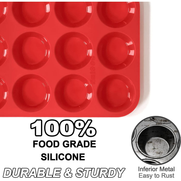 Anaeat Silicone Muffin Pan - Regular 12 Cups Cupcake Tray, Non - Stick Silicone Baking Molds for Making Muffin Cakes, Cupcake, Chocolate, Bread,Tart and Desserts, Just Pop Out - Just Closeouts Canada Inc.