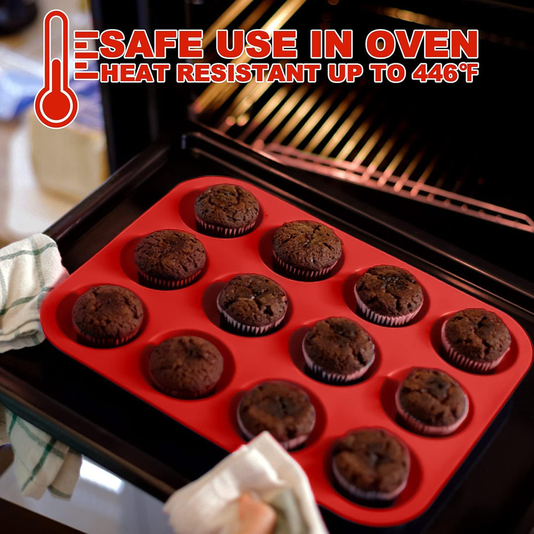 Anaeat Silicone Muffin Pan - Regular 12 Cups Cupcake Tray, Non - Stick Silicone Baking Molds for Making Muffin Cakes, Cupcake, Chocolate, Bread,Tart and Desserts, Just Pop Out - Just Closeouts Canada Inc.