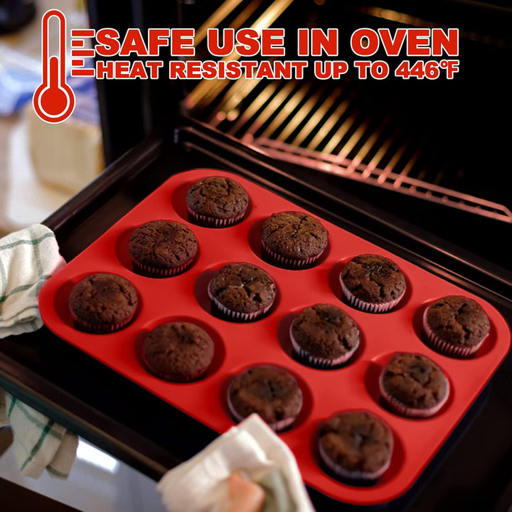 Anaeat Silicone Muffin Pan - Regular 12 Cups Cupcake Tray, Non - Stick Silicone Baking Molds for Making Muffin Cakes, Cupcake, Chocolate, Bread,Tart and Desserts, Just Pop Out - Just Closeouts Canada Inc.