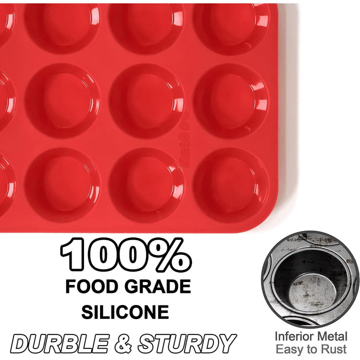 Anaeat Silicone Muffin Pan Set - Mini 24 Cups Cupcake Tray, Non - Stick Silicone Baking Molds for Making Muffin Cakes, Cupcake, Chocolate, Bread,Tart and Desserts, Just Pop Out (2 Pack) - Just Closeouts Canada Inc.
