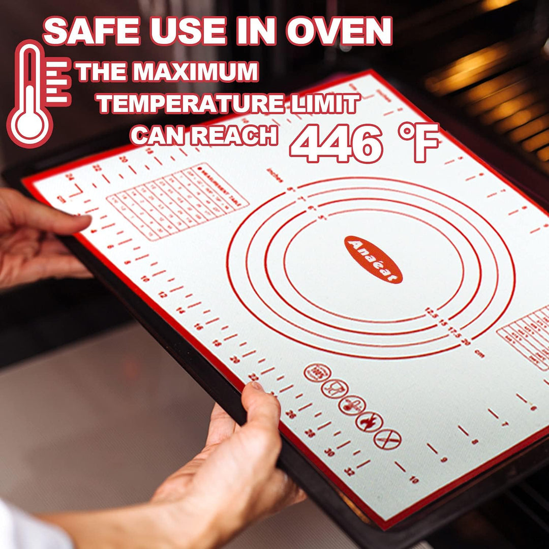 Anaeat Silicone Pastry Baking Mat with Measurements, Non - Stick Silicone Fondant Sheet & Non - Slip Dough Mat for Rolling Dough, Making Cookies, Bread, Pizza, Pie Crust, Reusable Kneading Mat (12"x16") - Just Closeouts Canada Inc.