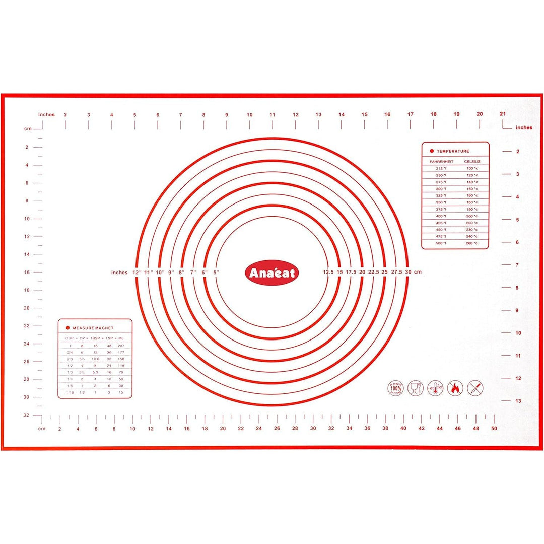 ANAEAT Silicone Pastry Baking Mat with Measurements, Non - Stick Silicone Fondant Sheet & Non - Slip Dough Mat for Rolling Dough, Making Cookies, Bread, Pizza, Pie Crust, Reusable Kneading Mat (16"x24") - Just Closeouts Canada Inc.