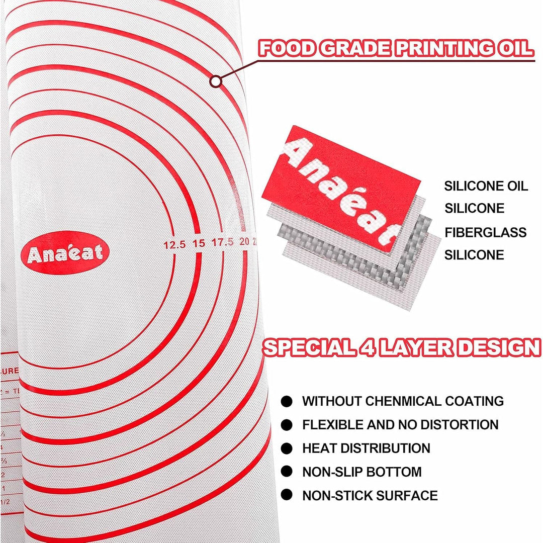 Anaeat Silicone Pastry Baking Mat with Measurements, Non - Stick Silicone Fondant Sheet & Non - Slip Dough Mat for Rolling Dough, Making Cookies, Bread, Pizza, Pie Crust, Reusable Kneading Mat (12"x16") - Just Closeouts Canada Inc.