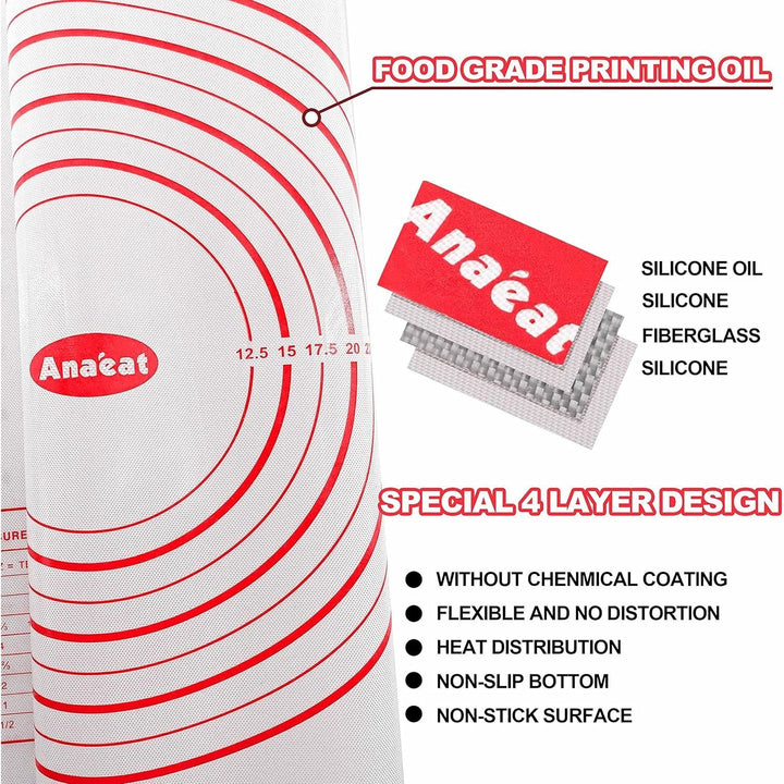 Anaeat Silicone Pastry Baking Mat with Measurements, Non - Stick Silicone Fondant Sheet & Non - Slip Dough Mat for Rolling Dough, Making Cookies, Bread, Pizza, Pie Crust, Reusable Kneading Mat (12"x16") - Just Closeouts Canada Inc.