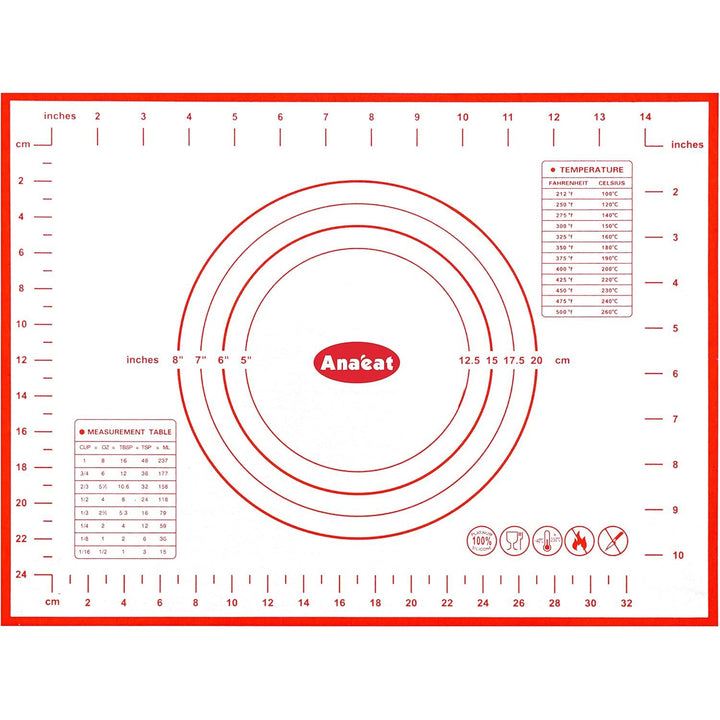 Anaeat Silicone Pastry Baking Mat with Measurements, Non - Stick Silicone Fondant Sheet & Non - Slip Dough Mat for Rolling Dough, Making Cookies, Bread, Pizza, Pie Crust, Reusable Kneading Mat (12"x16") - Just Closeouts Canada Inc.