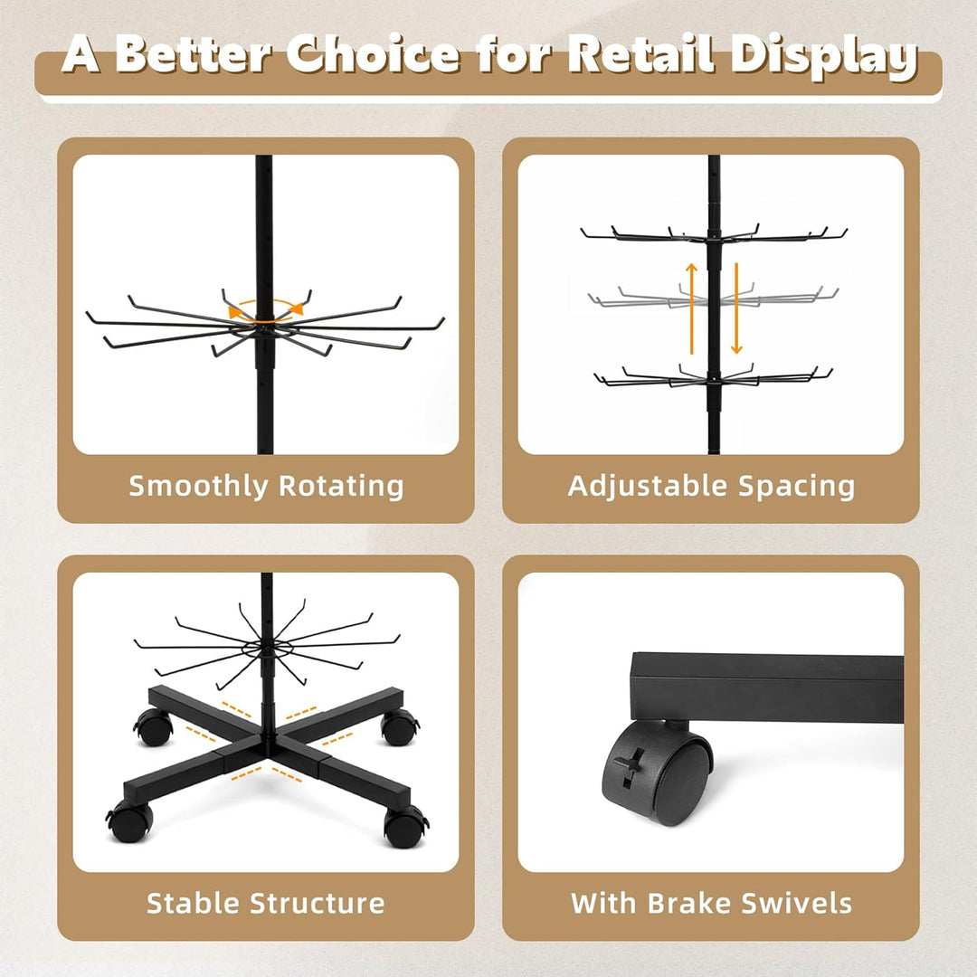 ANBOXIT Retail Display Stand, Rotating Display Rack for Keychains Jewelry Vendor Events & Stores, 7 Tier Movable and Adjustable 1 PCS - Black - Just Closeouts Canada Inc.