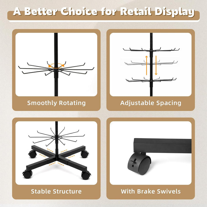 ANBOXIT Retail Display Stand, Rotating Display Rack for Keychains Jewelry Vendor Events & Stores, 7 Tier Movable and Adjustable 1 PCS - Black - Just Closeouts Canada Inc.