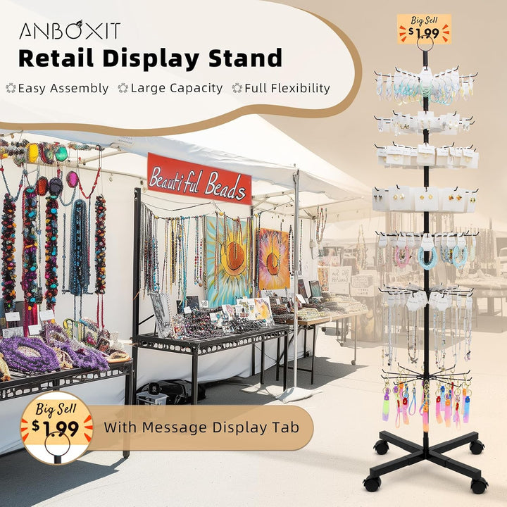 ANBOXIT Retail Display Stand, Rotating Display Rack for Keychains Jewelry Vendor Events & Stores, 7 Tier Movable and Adjustable 1 PCS - Black - Just Closeouts Canada Inc.
