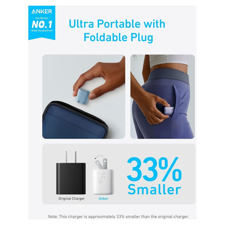 Anker 25W USB C Charger Block, Compact and Foldable, Supports PPS Fast Charging for Galaxy S24/Z Fold/Z Flip/Tab, iPhone, iPad (Cable Not Included) (White) - Just Closeouts Canada Inc.