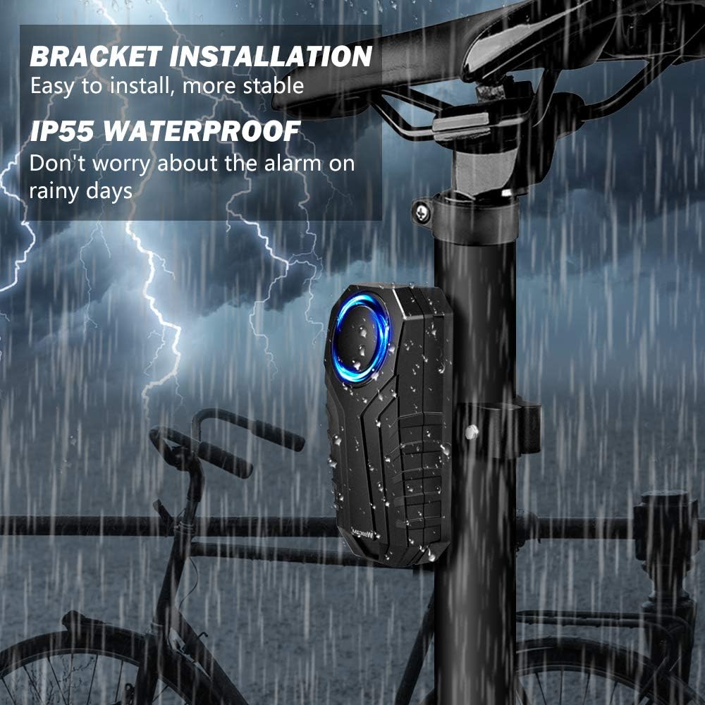 Anti - Theft Bike Alarm with Mount, 113dB Burglar Vibration Motorcycle Bicycle Alarm Security System Waterproof Cycle Bike Alarm with Remote - Just Closeouts Canada Inc.