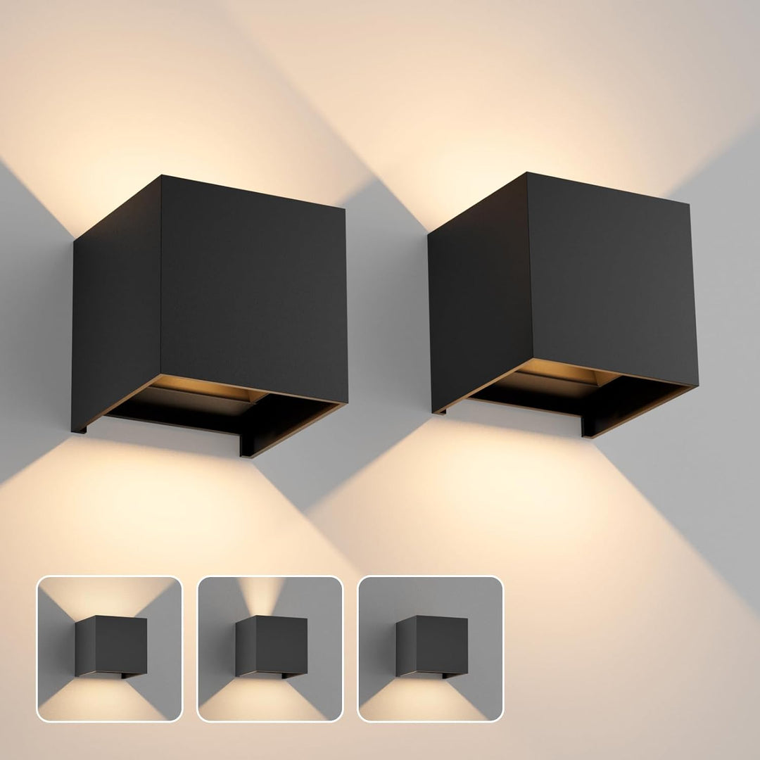 Aoceley Modern Outdoor LED Wall Lights,Aluminum IP65 Waterproof Wall Sconce,Exterior/Interior 20W 3000K LED Wall Sconces Cube Square Wall Lighting Fixture for House Yard Patio(Black,2 - Pack) - Just Closeouts Canada Inc.