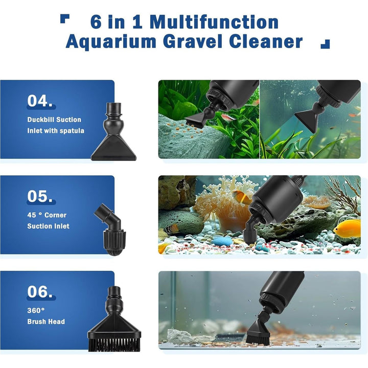 AQQA Aquarium Gravel Cleaner Siphon Kit,6 in 1 Electric Automatic Removable Vacuum Water Changer?Multifunction Wash Sand Suck The Stool Filter 110V/ 20W 320GPH (20W 320GPH) - Just Closeouts Canada Inc.