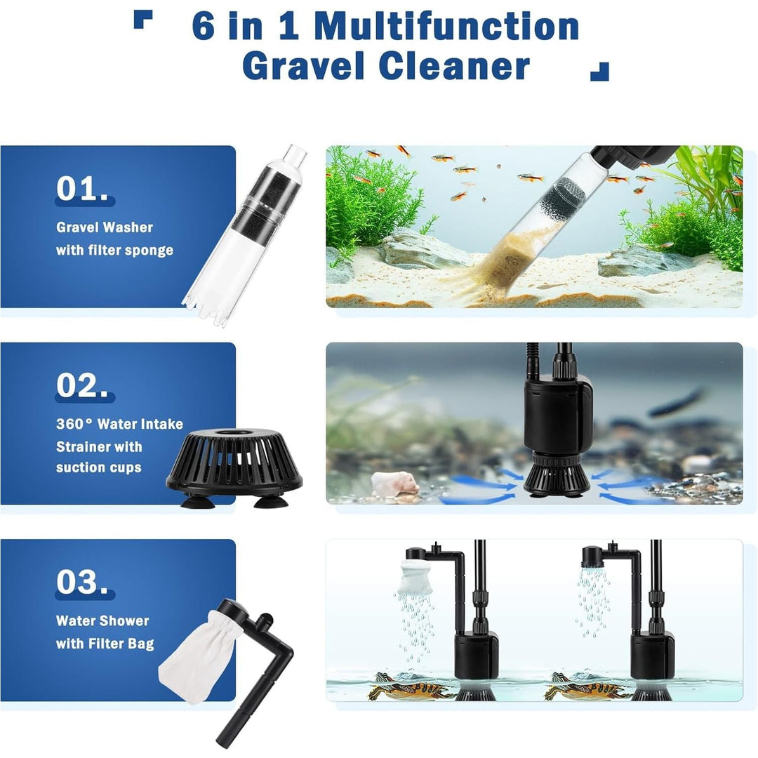 AQQA Aquarium Gravel Cleaner Siphon Kit,6 in 1 Electric Automatic Removable Vacuum Water Changer?Multifunction Wash Sand Suck The Stool Filter 110V/ 20W 320GPH (20W 320GPH) - Just Closeouts Canada Inc.