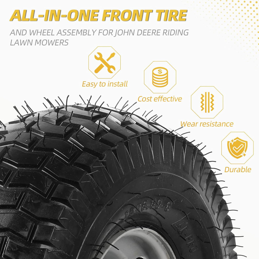 AR - PRO (2 - Pack) 15 x 6.00 - 6 Tire and Wheel Assembly, Replacement Pneumatic Front Lawn Mower Tires for Riding Mower, 3" Offset Hub and 3/4" Bushings, 4Ply, 500 lbs Capacity - Just Closeouts Canada Inc.
