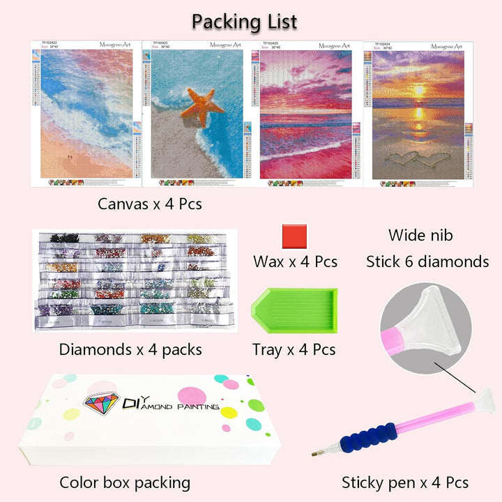 Art 4 Pack 5D Diamond Painting Kits for Adults DIY Drill Diamond Art Kits Arts and Crafts for Beginners Beach and Waves Diamond Wall Art for Living Room - Just Closeouts Canada Inc.
