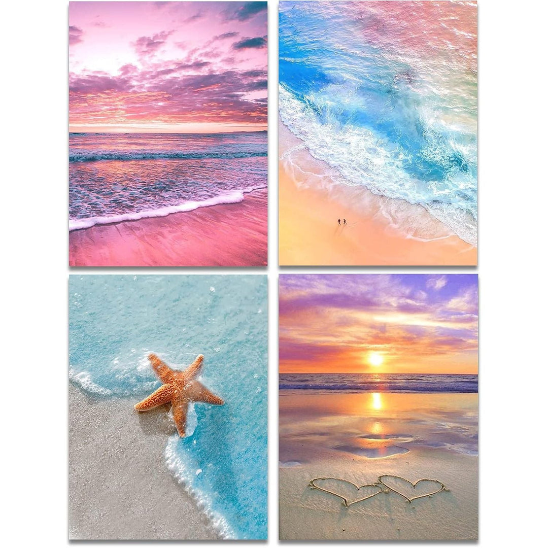 Art 4 Pack 5D Diamond Painting Kits for Adults DIY Drill Diamond Art Kits Arts and Crafts for Beginners Beach and Waves Diamond Wall Art for Living Room - Just Closeouts Canada Inc.