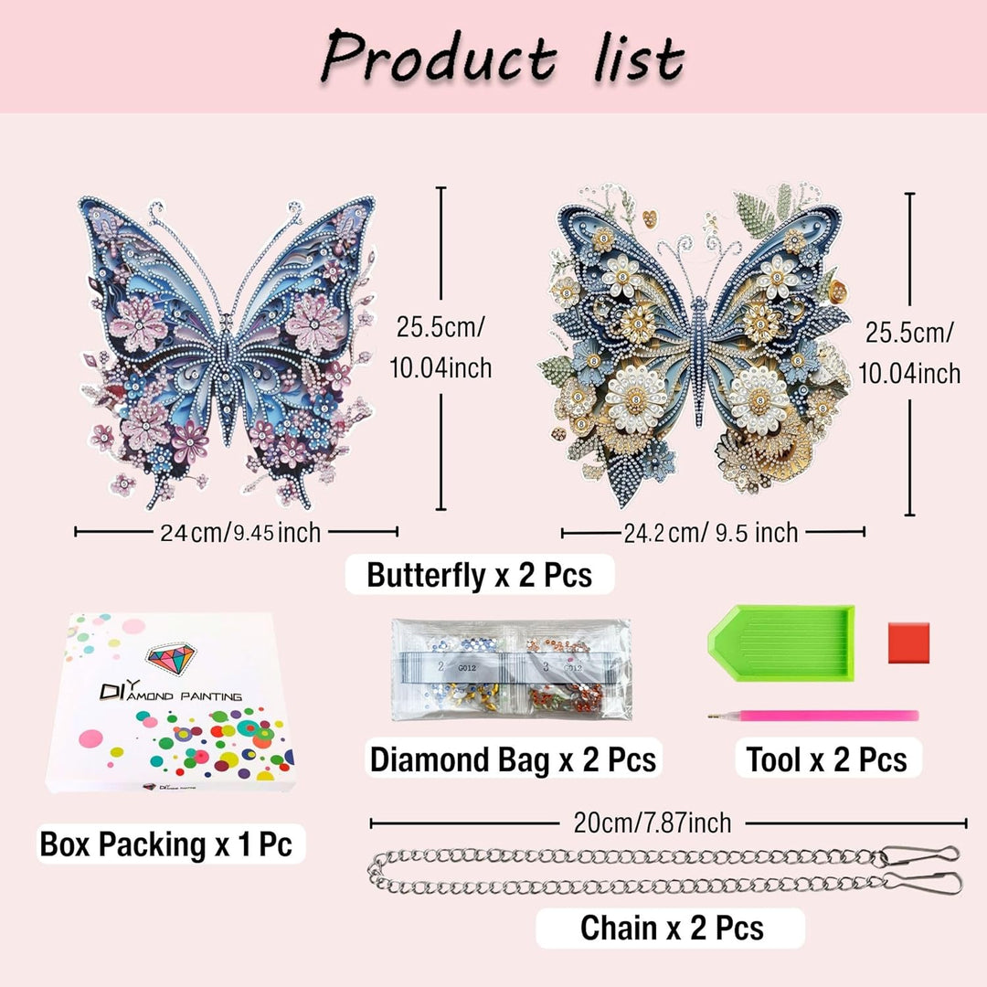 Art 5D Diamond Art Kits for Adults, Butterflies Diamond Hanging Ornament Kits for Windows, DIY Special Shaped Diamond Dot Kits, Crystal Window Hanging Pendant Ornament 2PCS(Butterflies) - Just Closeouts Canada Inc.