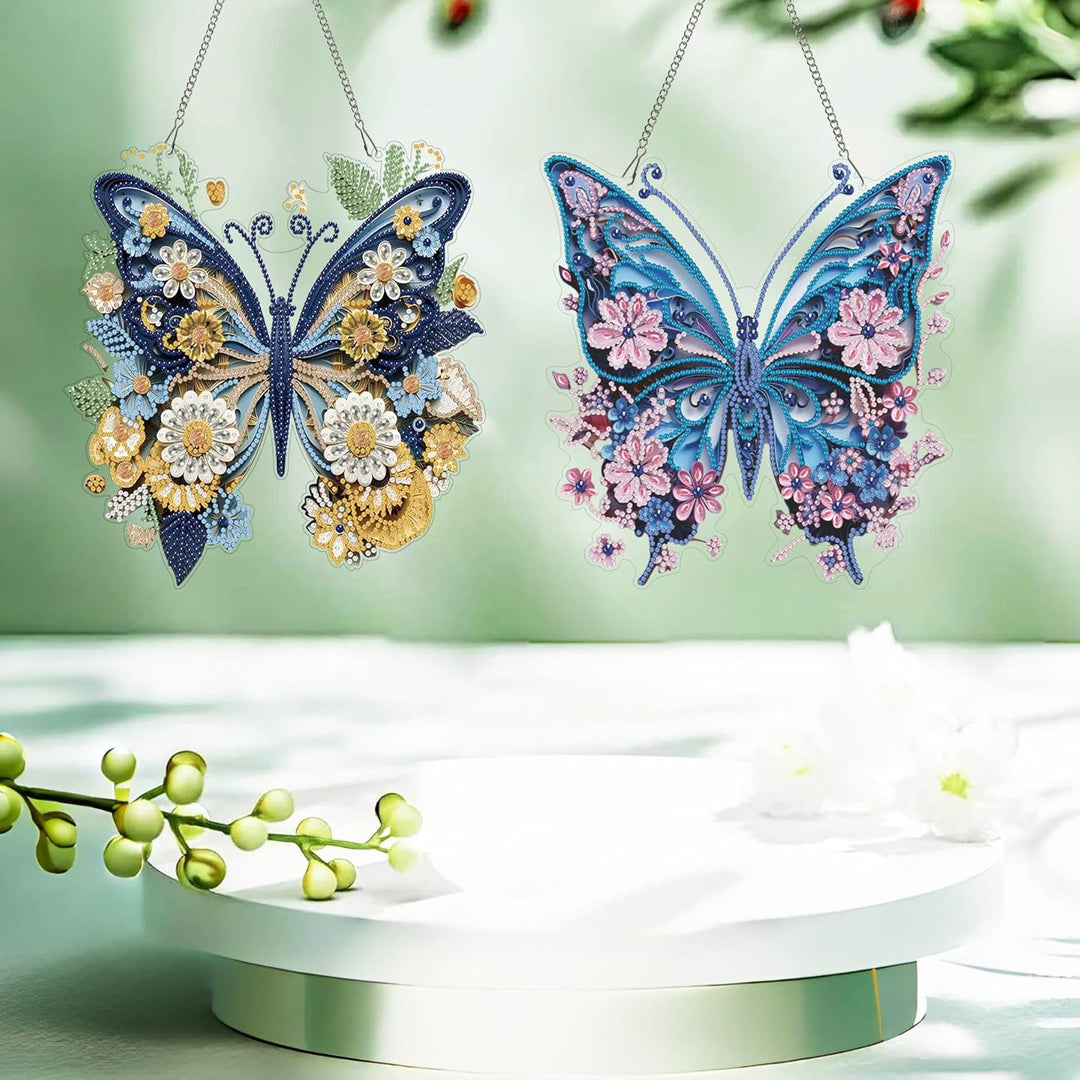 Art 5D Diamond Art Kits for Adults, Butterflies Diamond Hanging Ornament Kits for Windows, DIY Special Shaped Diamond Dot Kits, Crystal Window Hanging Pendant Ornament 2PCS(Butterflies) - Just Closeouts Canada Inc.