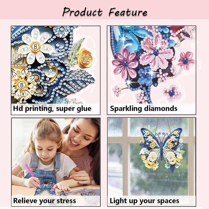 Art 5D Diamond Art Kits for Adults, Butterflies Diamond Hanging Ornament Kits for Windows, DIY Special Shaped Diamond Dot Kits, Crystal Window Hanging Pendant Ornament 2PCS(Butterflies) - Just Closeouts Canada Inc.