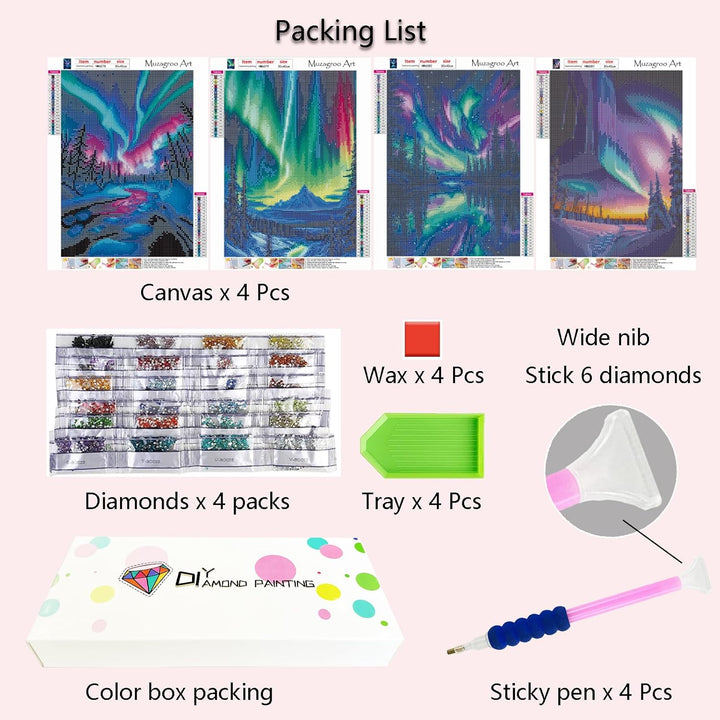Art 5D Diamond Painting Kits for Adults, Aurora Diamond Art Kits for Beginners, DIY Landscape Diamond Dot Kits Gem Arts and Crafts for Living Room, Gem Painting Living Room 4 PCS Wall Art - Just Closeouts Canada Inc.
