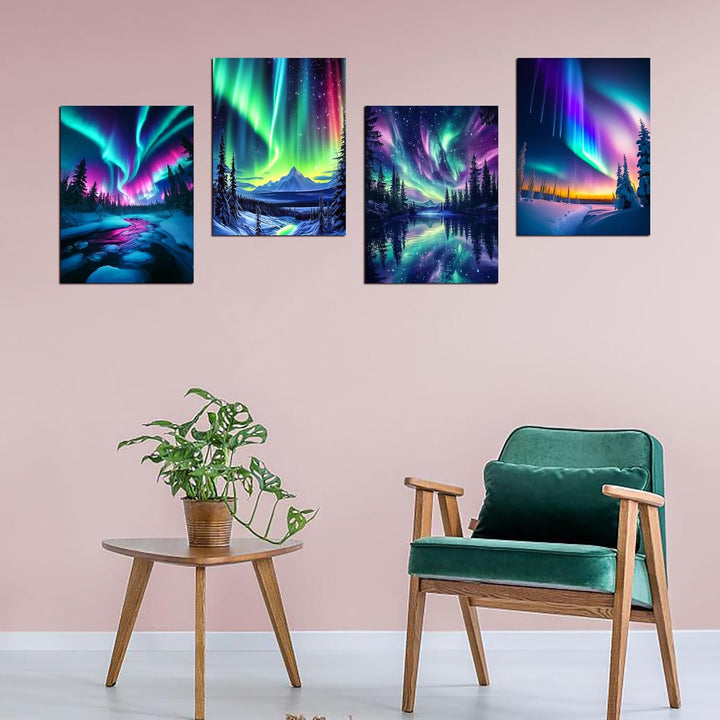 Art 5D Diamond Painting Kits for Adults, Aurora Diamond Art Kits for Beginners, DIY Landscape Diamond Dot Kits Gem Arts and Crafts for Living Room, Gem Painting Living Room 4 PCS Wall Art - Just Closeouts Canada Inc.