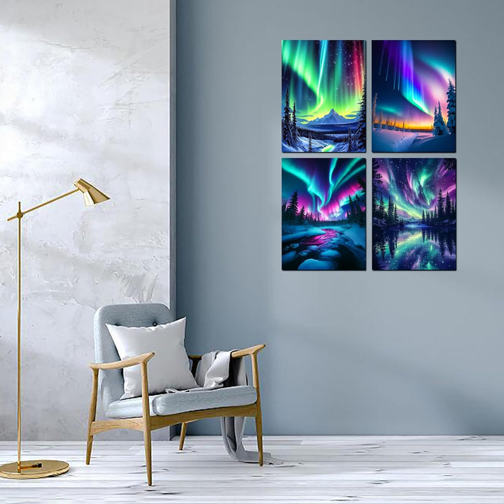 Art 5D Diamond Painting Kits for Adults, Aurora Diamond Art Kits for Beginners, DIY Landscape Diamond Dot Kits Gem Arts and Crafts for Living Room, Gem Painting Living Room 4 PCS Wall Art - Just Closeouts Canada Inc.
