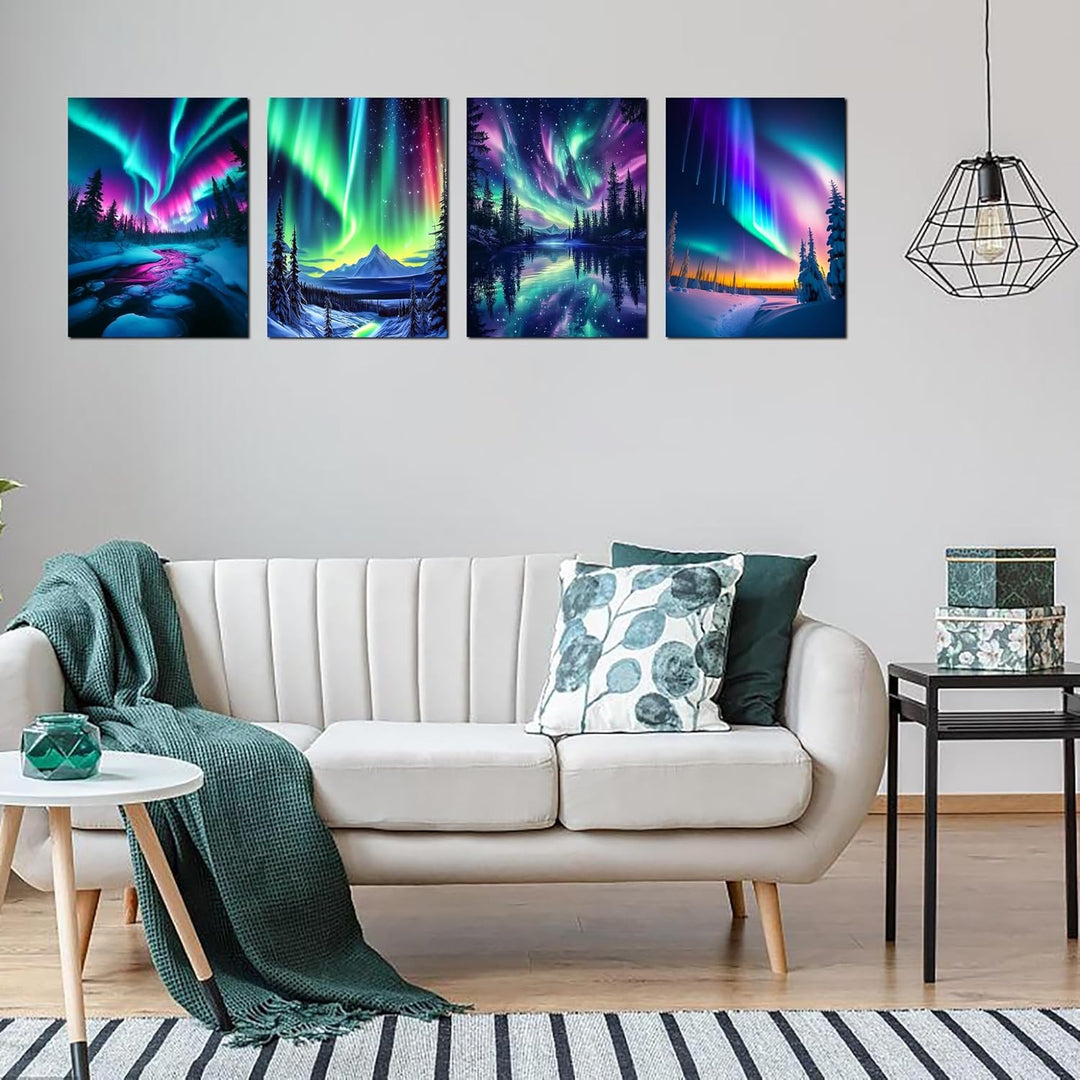 Art 5D Diamond Painting Kits for Adults, Aurora Diamond Art Kits for Beginners, DIY Landscape Diamond Dot Kits Gem Arts and Crafts for Living Room, Gem Painting Living Room 4 PCS Wall Art - Just Closeouts Canada Inc.