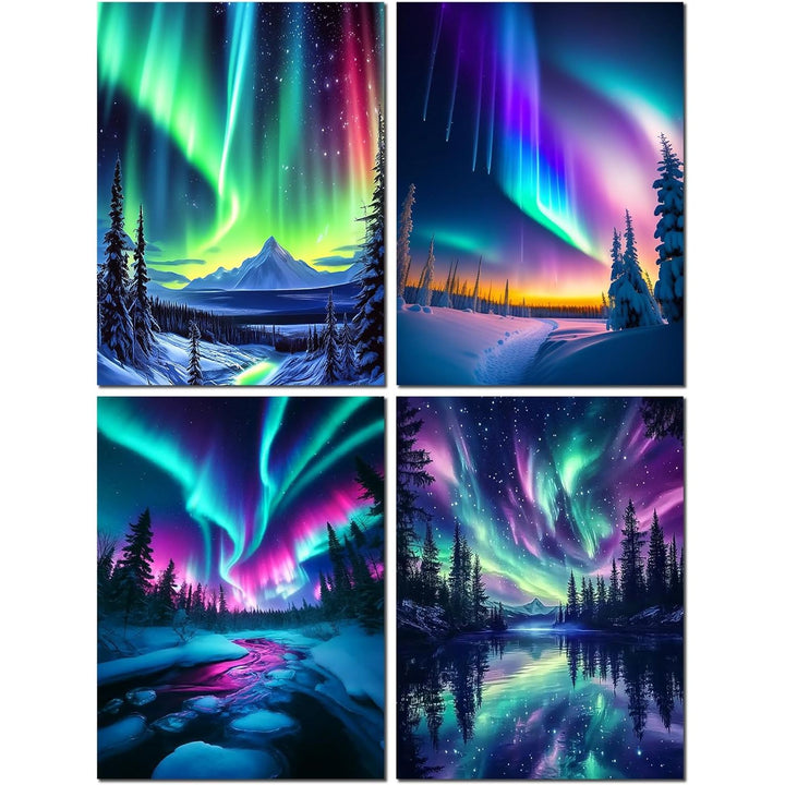 Art 5D Diamond Painting Kits for Adults, Aurora Diamond Art Kits for Beginners, DIY Landscape Diamond Dot Kits Gem Arts and Crafts for Living Room, Gem Painting Living Room 4 PCS Wall Art - Just Closeouts Canada Inc.