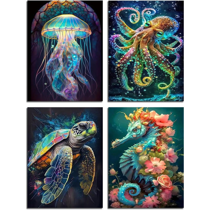 Art 5D Diamond Painting Kits for Adults, DIY Diamond Art Kits for Beginners, Marine Animals Arts and Crafts for Living Room, Kids Room 4 PCS Wall Art - Just Closeouts Canada Inc.