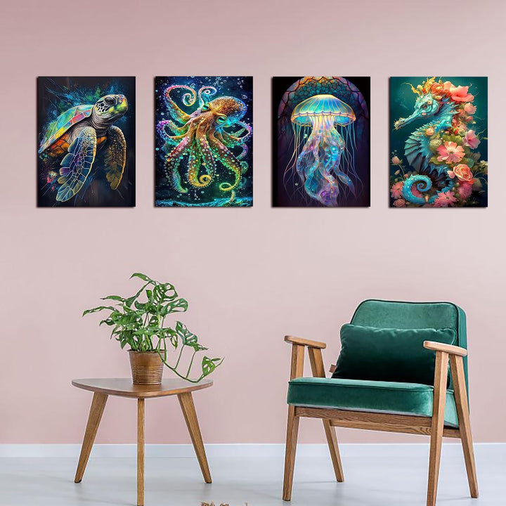 Art 5D Diamond Painting Kits for Adults, DIY Diamond Art Kits for Beginners, Marine Animals Arts and Crafts for Living Room, Kids Room 4 PCS Wall Art - Just Closeouts Canada Inc.