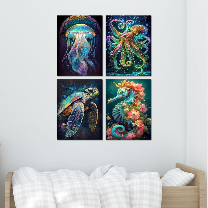 Art 5D Diamond Painting Kits for Adults, DIY Diamond Art Kits for Beginners, Marine Animals Arts and Crafts for Living Room, Kids Room 4 PCS Wall Art - Just Closeouts Canada Inc.
