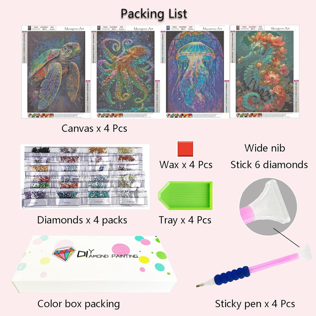 Art 5D Diamond Painting Kits for Adults, DIY Diamond Art Kits for Beginners, Marine Animals Arts and Crafts for Living Room, Kids Room 4 PCS Wall Art - Just Closeouts Canada Inc.