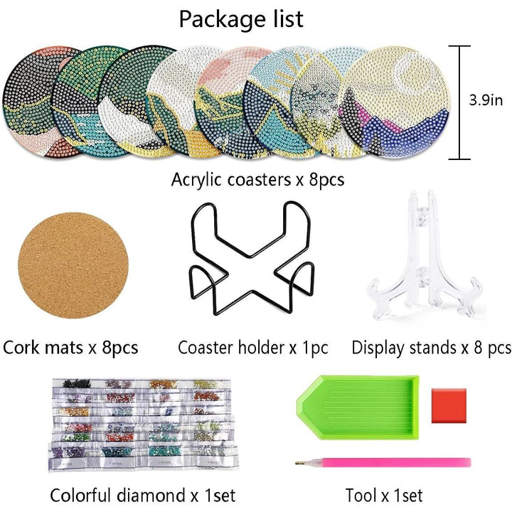 Art Diamond Painting Coasters with Holder for Adults DIY Diamond Art Kits for Beginners Adults Handicrafts Coaster Art with Stands 8 PCS (Landscape 2) - Just Closeouts Canada Inc.
