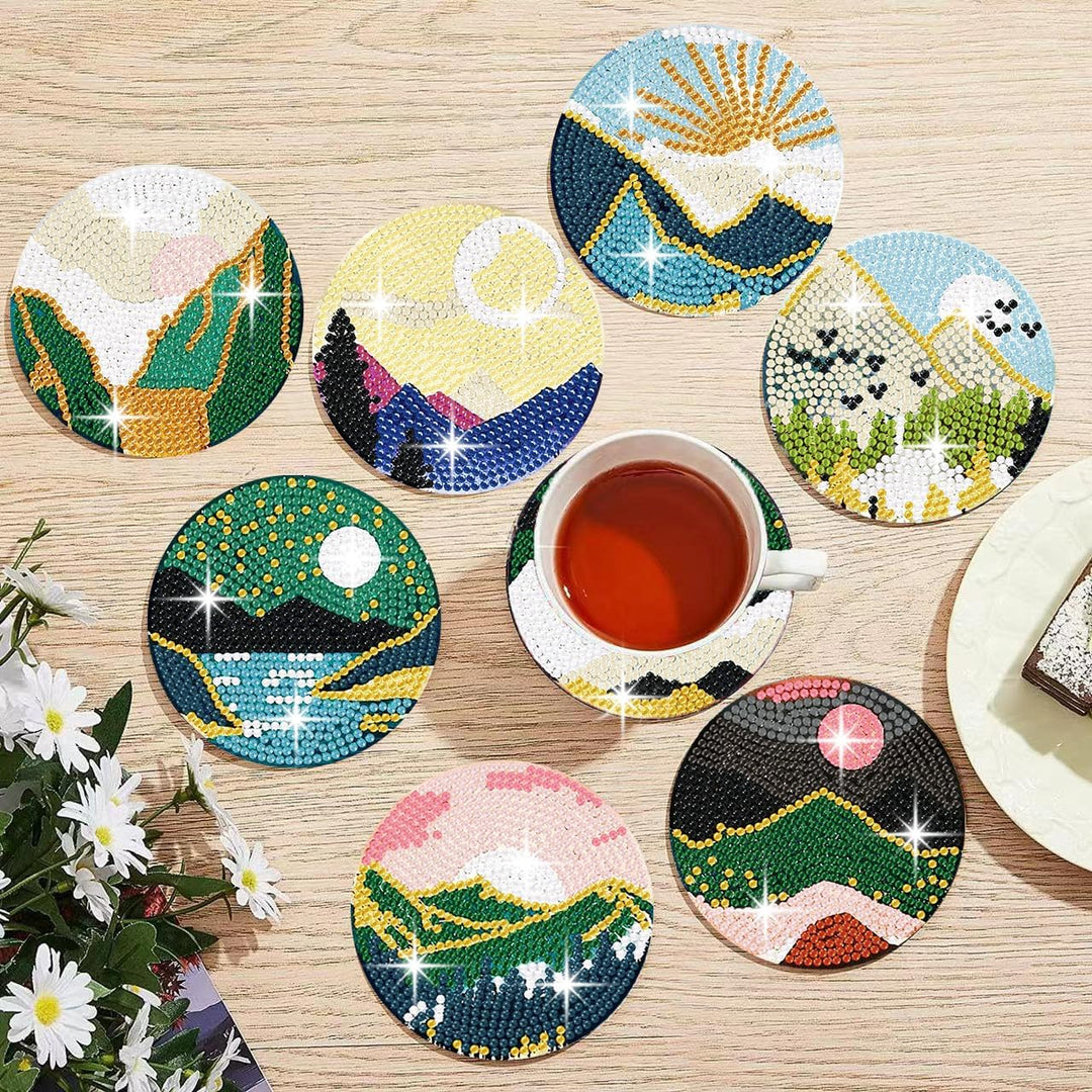 Art Diamond Painting Coasters with Holder for Adults DIY Diamond Art Kits for Beginners Adults Handicrafts Coaster Art with Stands 8 PCS (Landscape 2) - Just Closeouts Canada Inc.