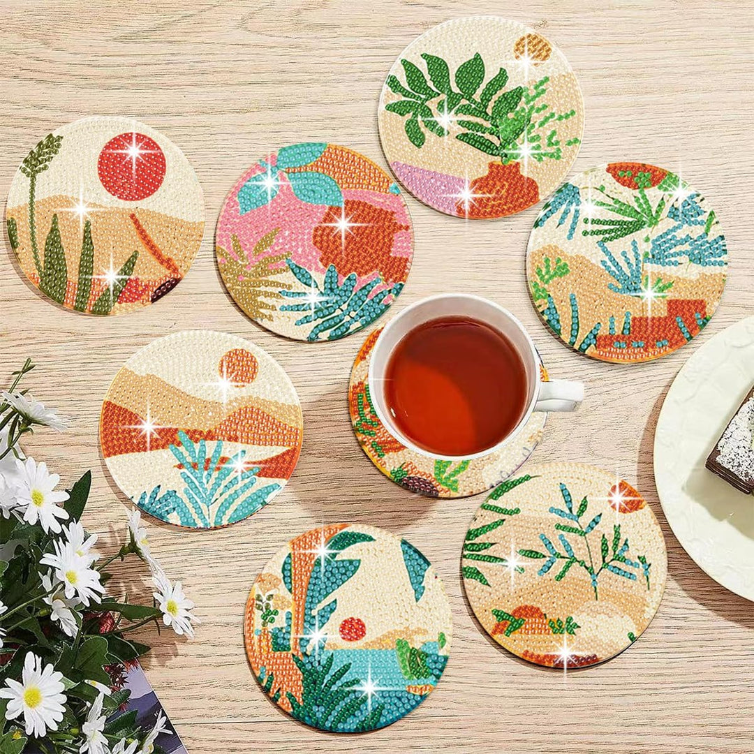Art Diamond Painting Coasters with Holder for Adults DIY Diamond Art Kits for Beginners Adults Handicrafts Coaster Art with Stands 8 PCS (Plant) - Just Closeouts Canada Inc.