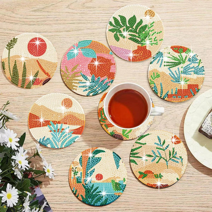 Art Diamond Painting Coasters with Holder for Adults DIY Diamond Art Kits for Beginners Adults Handicrafts Coaster Art with Stands 8 PCS (Plant) - Just Closeouts Canada Inc.