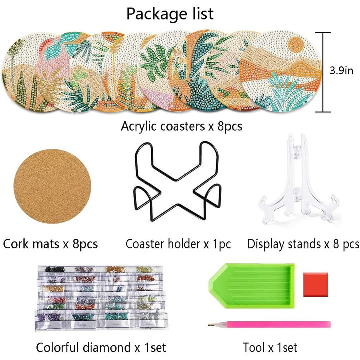 Art Diamond Painting Coasters with Holder for Adults DIY Diamond Art Kits for Beginners Adults Handicrafts Coaster Art with Stands 8 PCS (Plant) - Just Closeouts Canada Inc.