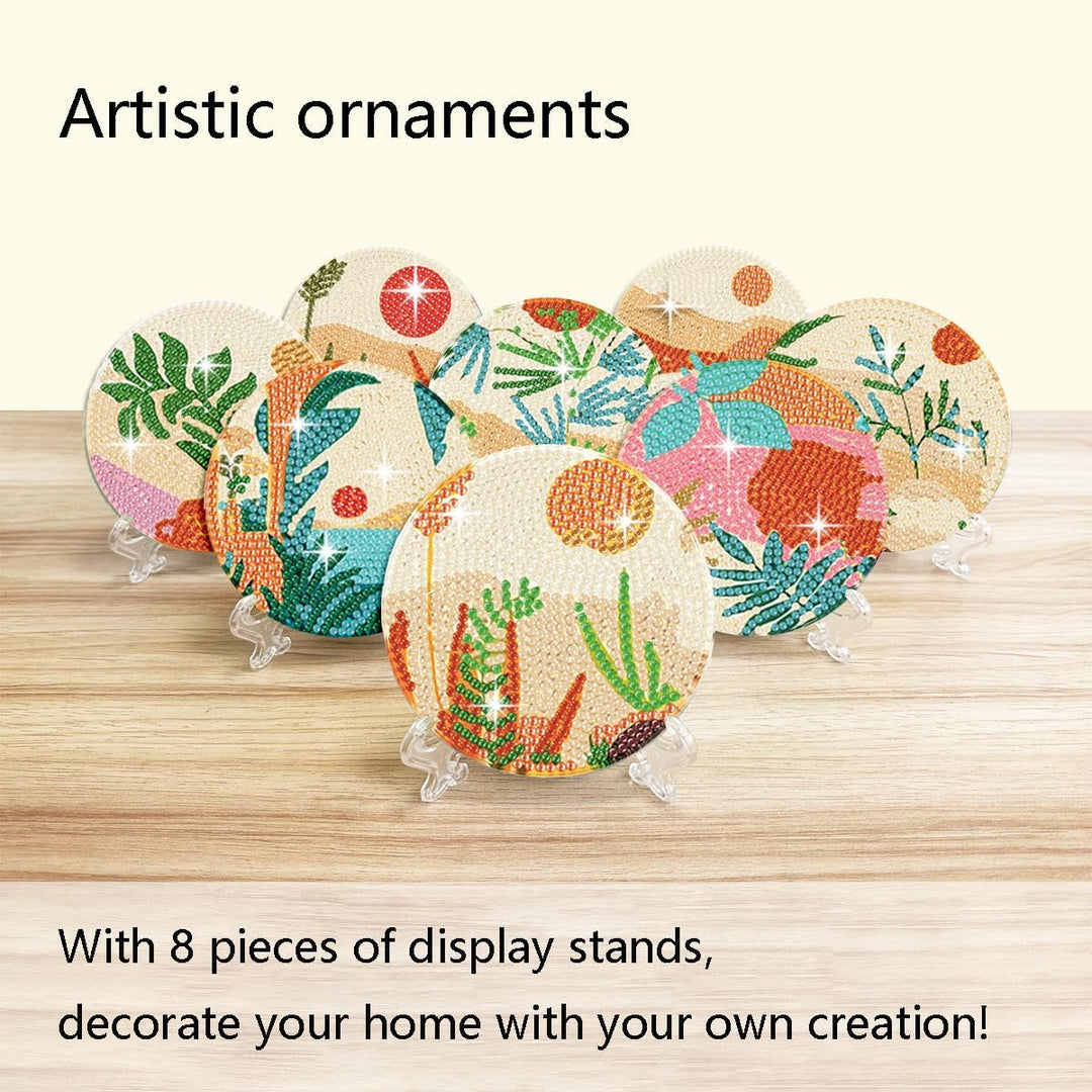 Art Diamond Painting Coasters with Holder for Adults DIY Diamond Art Kits for Beginners Adults Handicrafts Coaster Art with Stands 8 PCS (Plant) - Just Closeouts Canada Inc.