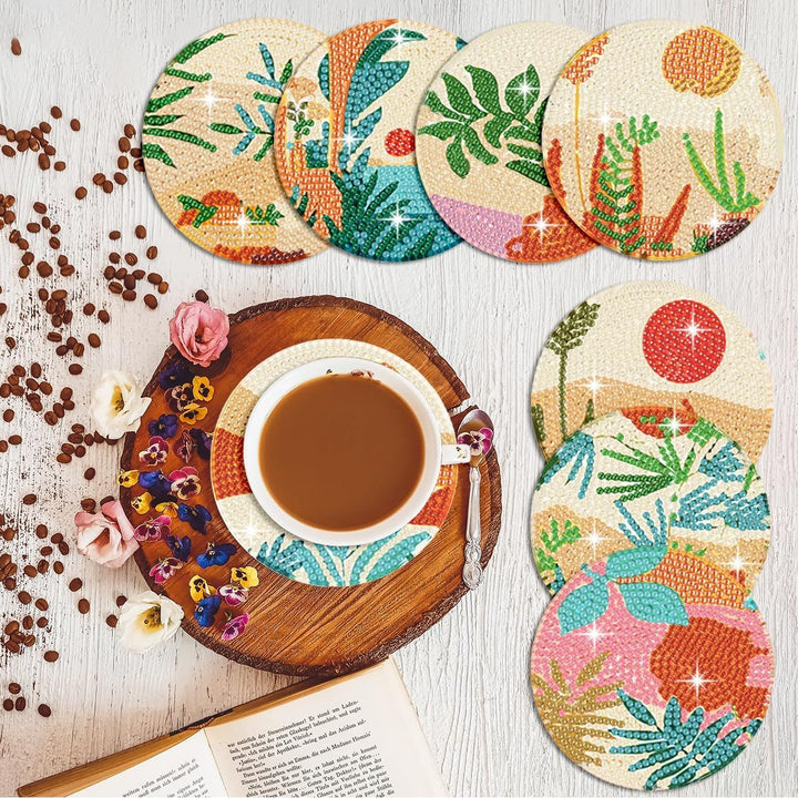 Art Diamond Painting Coasters with Holder for Adults DIY Diamond Art Kits for Beginners Adults Handicrafts Coaster Art with Stands 8 PCS (Plant) - Just Closeouts Canada Inc.