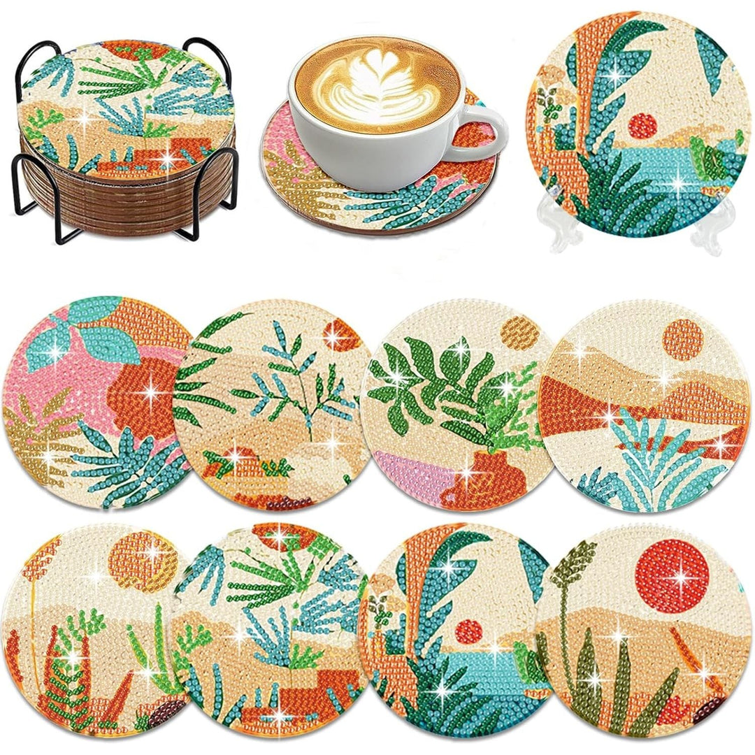 Art Diamond Painting Coasters with Holder for Adults DIY Diamond Art Kits for Beginners Adults Handicrafts Coaster Art with Stands 8 PCS (Plant) - Just Closeouts Canada Inc.