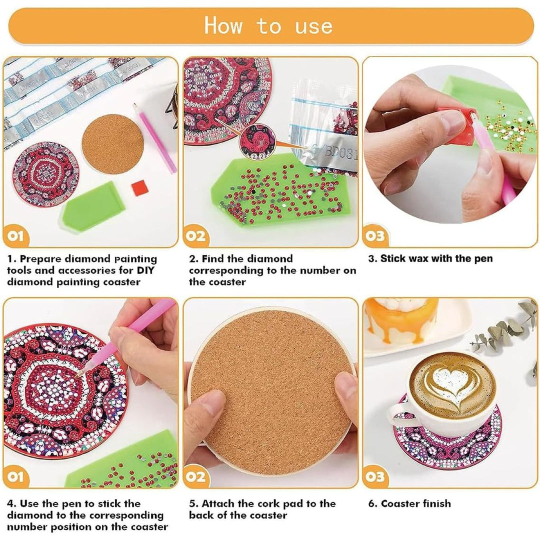 Art Mandala Diamond Painting Coasters with Holder 5D Diamond Art Kits for Beginners Stress - reducing Handicrafts for Adult DIY Coaster Art Craft Supply 8 PCS (Moon) - Just Closeouts Canada Inc.