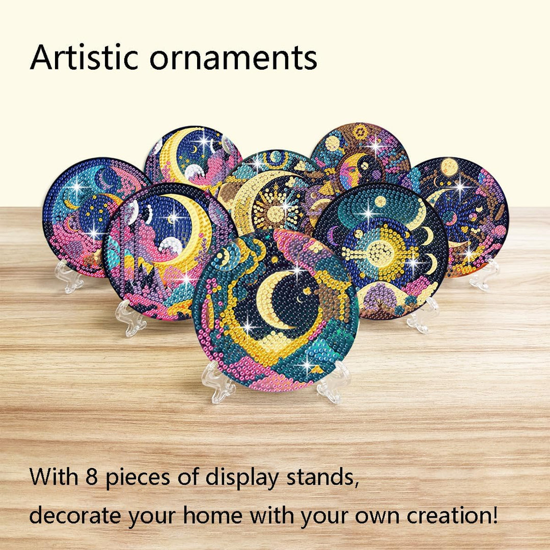 Art Mandala Diamond Painting Coasters with Holder 5D Diamond Art Kits for Beginners Stress - reducing Handicrafts for Adult DIY Coaster Art Craft Supply 8 PCS (Moon) - Just Closeouts Canada Inc.